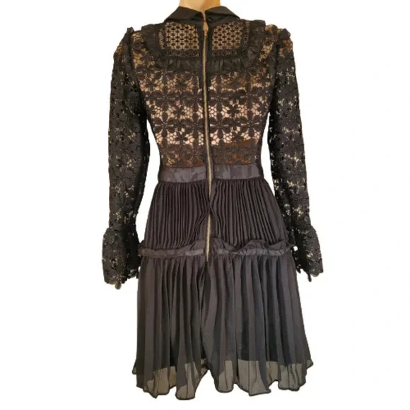Reds Hall Black Adeline Lace Up Pleated Dress Size Women's Small NEW - Picture 5 of 16